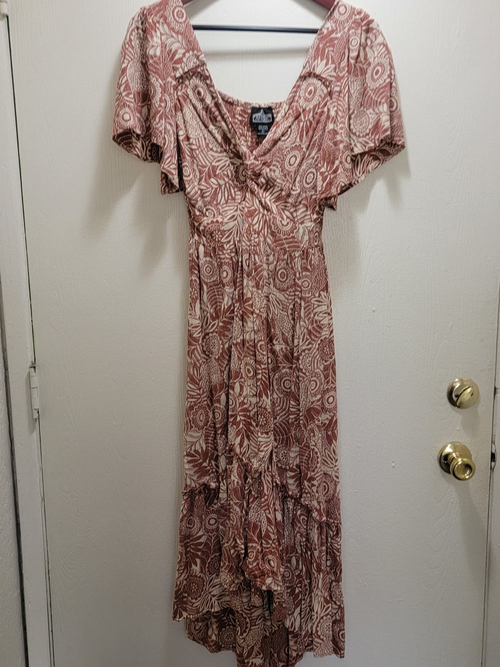 Angie Rust and Cream Printed Maxi Dress